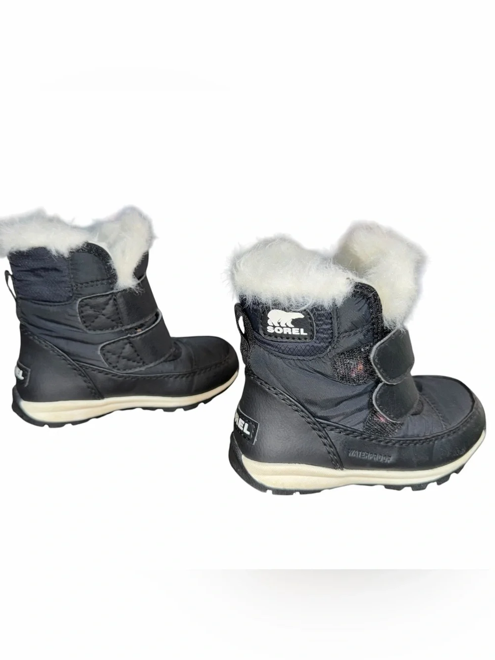 SOREL Kids Whitney II Strap Waterproof Winter Snow Boots, black faux fur, 7c